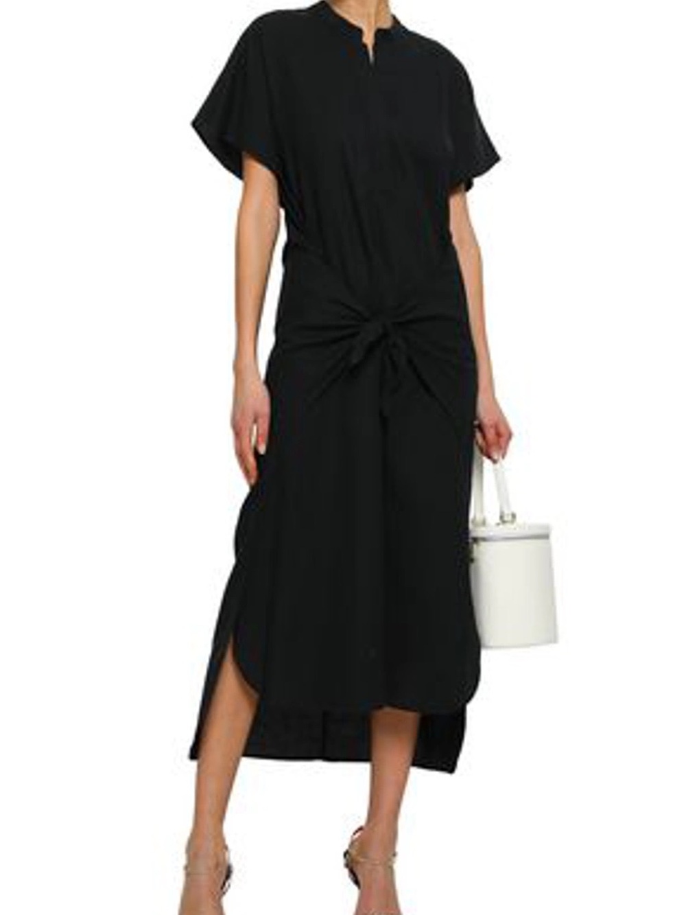 Vince Black Knot-Front Lightweight Cotton Wrap Midi Dress